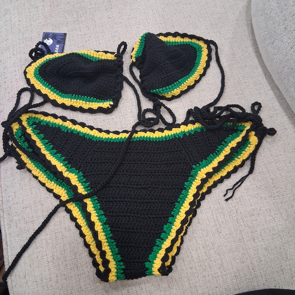 Stylish Black Crochet Bikini with Colorful Trim
